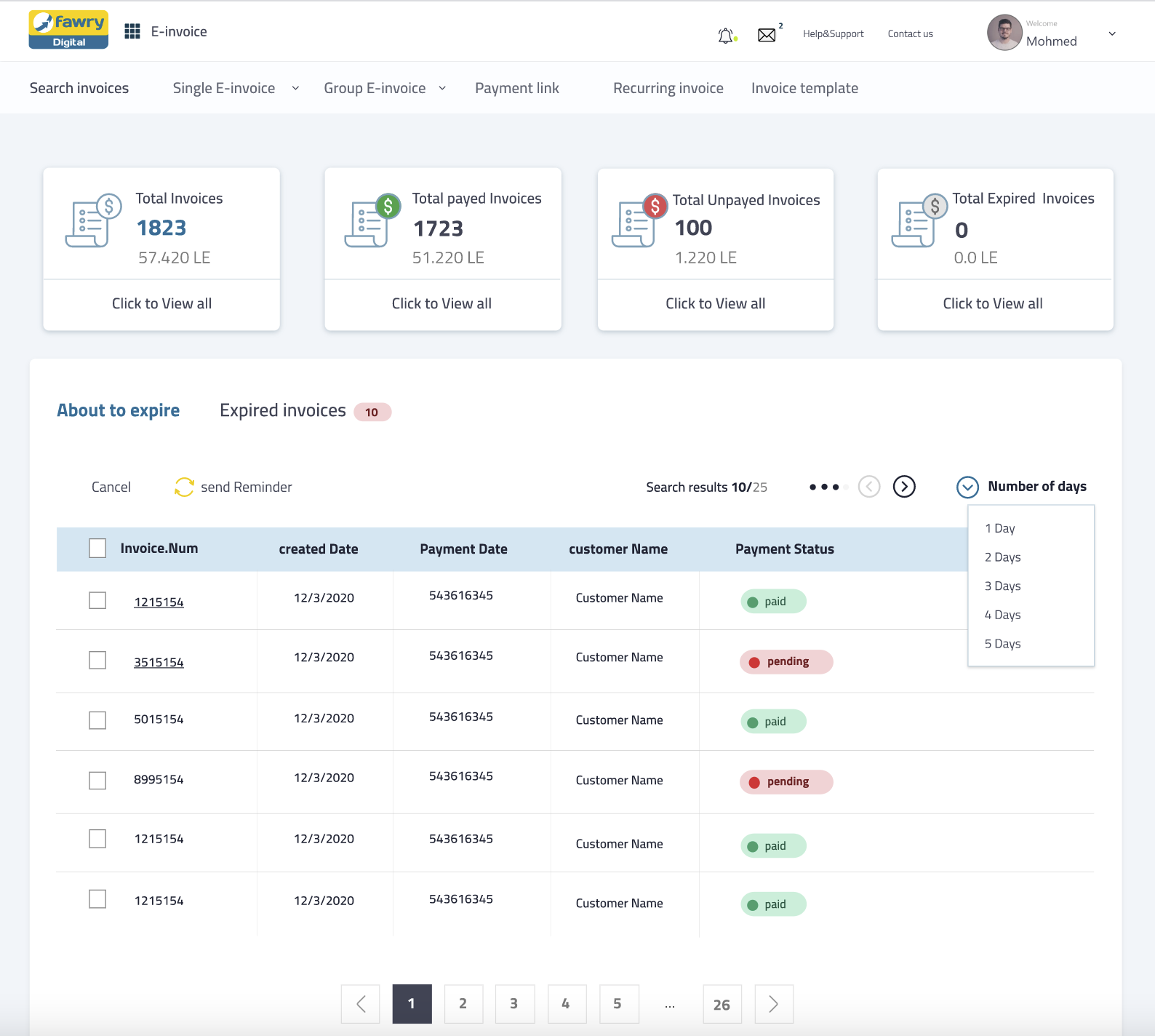 Select E-invoice Dashboard
