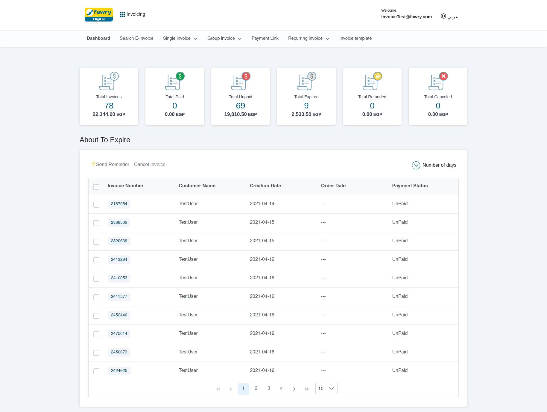 Select E-invoice Dashboard