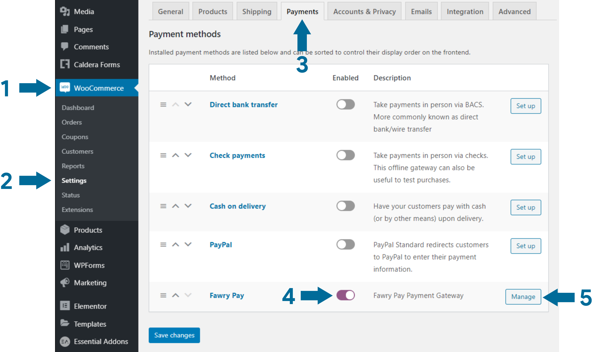 WooCommerce configuration settings screenshot